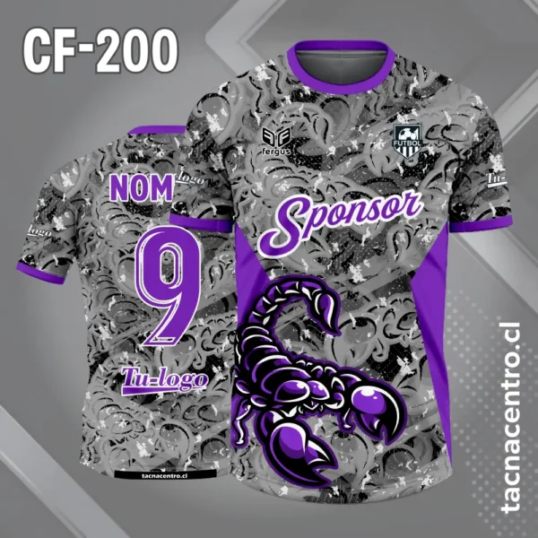 Camiseta de Fútbol Gris y Amarillo con diseño de Escorpión 3 Camiseta de Fútbol Gris y morado con diseño de Escorpion