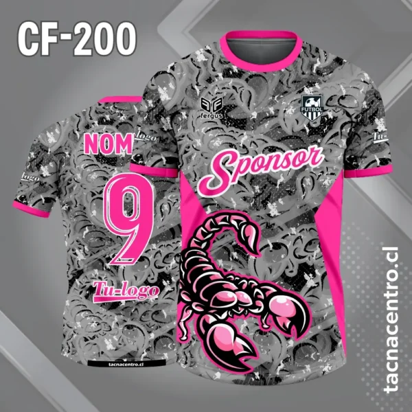 Camiseta de Fútbol Gris y Amarillo con diseño de Escorpión 4 Camiseta de Fútbol Gris y rosado con diseño de Escorpion