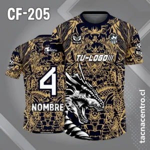Camiseta de Fútbol Negro dorado con Dragon blanco