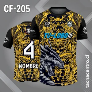 Camiseta de Fútbol Negro amarillo con Dragon plateado