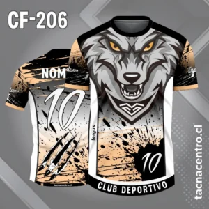 Camiseta de Fútbol Blanco Negro salmon con Cabeza de Lobo