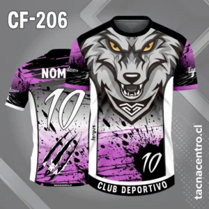 Camiseta de Fútbol Blanco Negro morado con Cabeza de Lobo