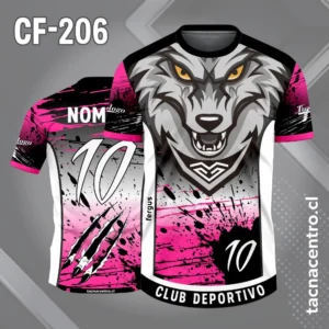 Camiseta de Fútbol Blanco Negro rosado con Cabeza de Lobo