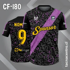 Camiseta de Fútbol Negra con franja Lila Diagonal