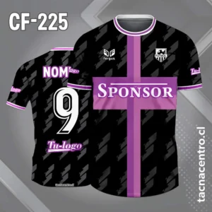 Camiseta de Fútbol Negra con Diseño Frontal de Cruz Violeta