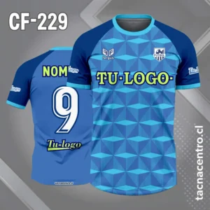 Camiseta de Fútbol celeste con Patrones Geometricos y Mangas azules