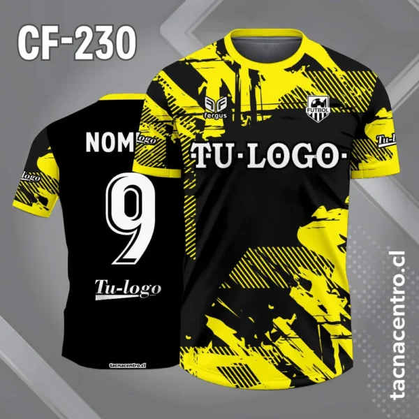 Camiseta de Fútbol Negra con Patrones Celestes 2 Camiseta de Fútbol Negra con Patrones amarillas