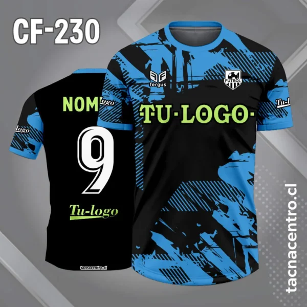 Camiseta de Fútbol Negra con Patrones Celestes 1 Camiseta de Fútbol Negra con Patrones Celestes