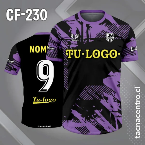Camiseta de Fútbol Negra con Patrones Celestes 3 Camiseta de Fútbol Negra con Patrones purpura