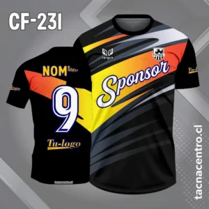 Camiseta de Fútbol Negro con Patrones Cromados amarilla y naranja