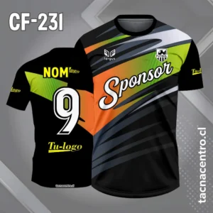 Camiseta de Fútbol Negro con Patrones Cromados naranja y verde