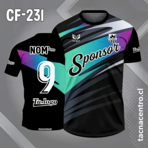 Camisetas de Fútbol Personalizadas: Diseño Gratis 4 Camiseta de Fútbol Negro con Patrones Cromados turquesa y violeta