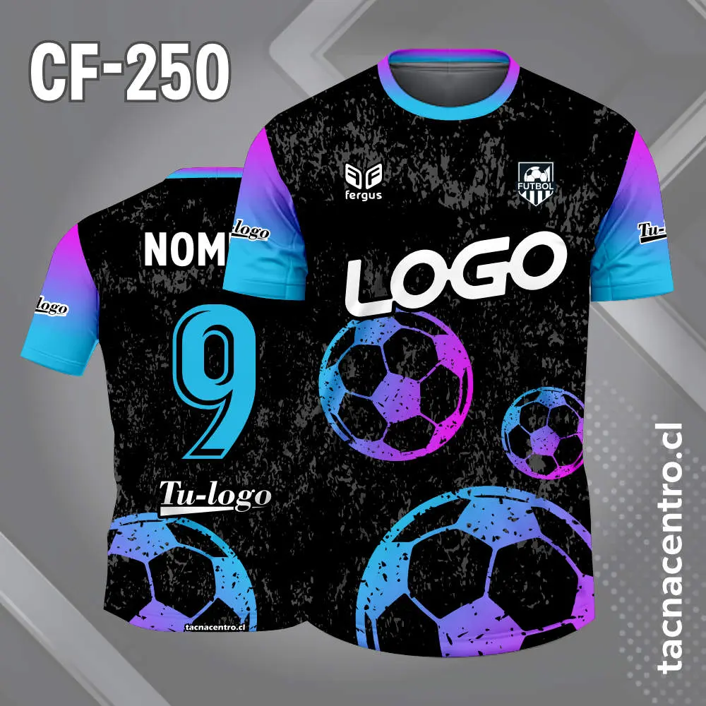 Camiseta de futbol Negro con Pelotas Celestes y Rosado Neon