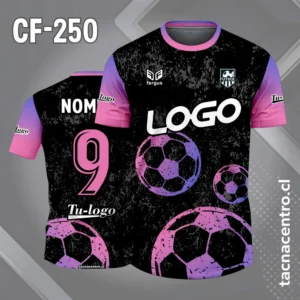 Camiseta de futbol Negro con Pelotas morado y Rosado Neon