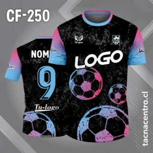 Camiseta de futbol Negro con Pelotas Celestes y azul Neon