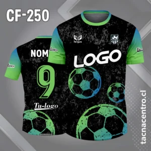 Camiseta de futbol Negro con Pelotas Celestes y verde Neon