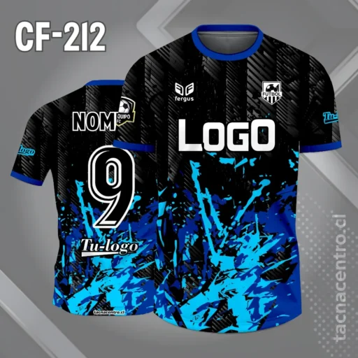 Camiseta de Fútbol Negra Diseño Grunge Azul y Celeste