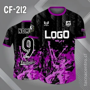 Camiseta de Fútbol Negra Diseño Grunge Morado y Lila