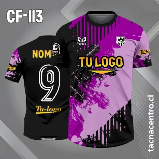 Camiseta de Futbol Morado Negro y Manchas Lila