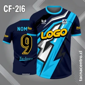 Camiseta de Fútbol Azul noche con Franja Cruzada en Celeste Blanco Negro