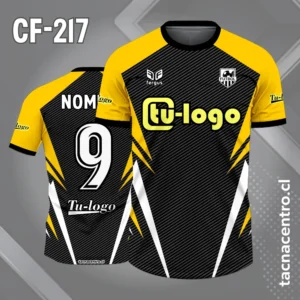 Camiseta de Fútbol Negra con Lineas Blancas y Mangas amarillas