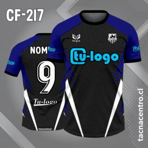 Camiseta de Fútbol Negra con Lineas Blancas y Mangas azules