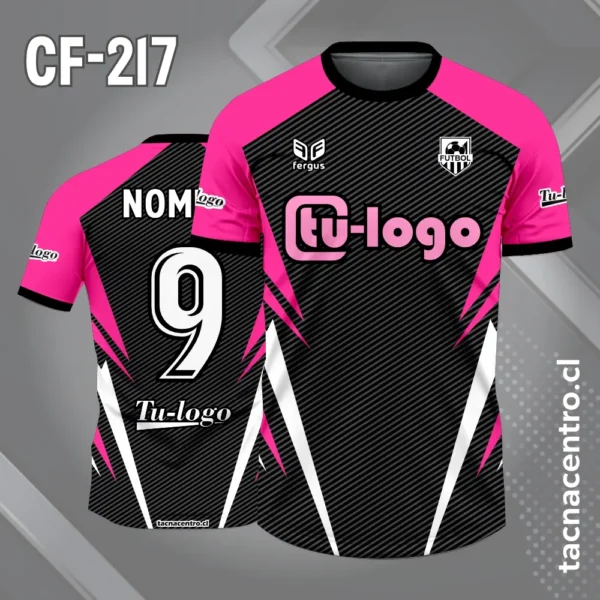 Camiseta de Fútbol Negra con Lineas Blancas y Mangas Rojas 2 Camiseta de Fútbol Negra con Lineas Blancas y Mangas fucsias