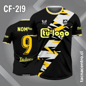 Camiseta de Fútbol Negra Diseño de Rayo Diagonal Blanco amarillo