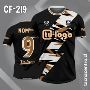 Camiseta de Fútbol Negra Diseño de Rayo Diagonal Blanco cafe