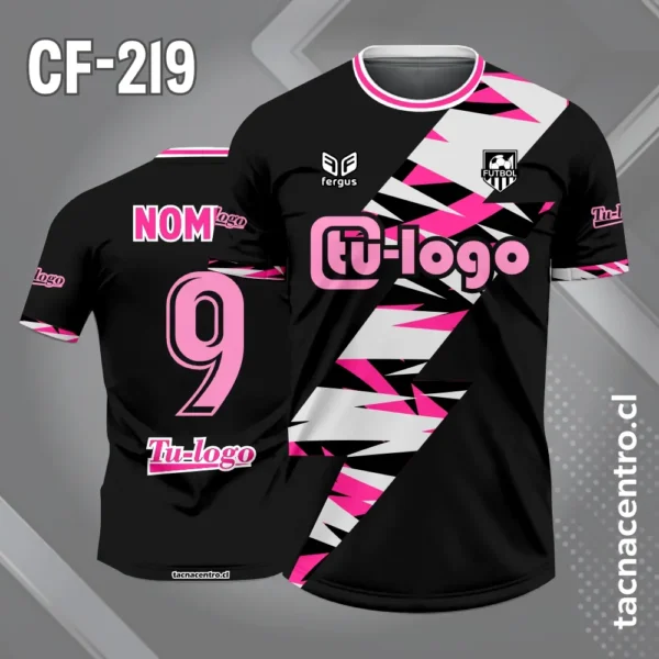 Camiseta de Fútbol Negra Diseño de Rayo Diagonal Blanco Turquesa 2 Camiseta de Fútbol Negra Diseño de Rayo Diagonal Blanco rosado