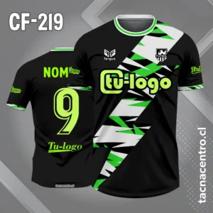Camiseta de Fútbol Negra Diseño de Rayo Diagonal Blanco verde