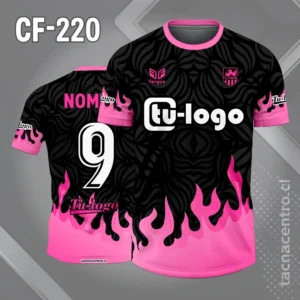 Camiseta de Fútbol Negra con Llamas de Fuego rosadas