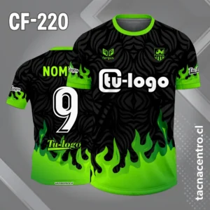 Camiseta de Fútbol Negra con Llamas de Fuego verde