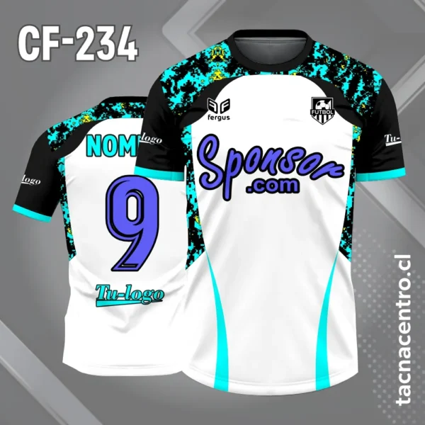 Camiseta de Fútbol Blanca con Mangas Negras y Verdes 4 Camiseta de Fútbol Blanca con Mangas Negras y celestes