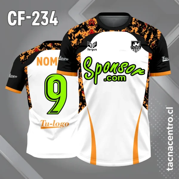 Camiseta de Fútbol Blanca con Mangas Negras y Verdes 3 Camiseta de Fútbol Blanca con Mangas Negras y naranjas