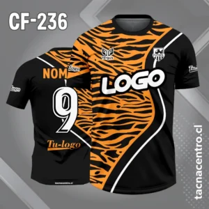Camiseta de Fútbol Negro con Diseño Atigrado naranja