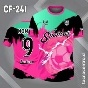 Camiseta de Fútbol Tricolor verde agua rosado negro pelota