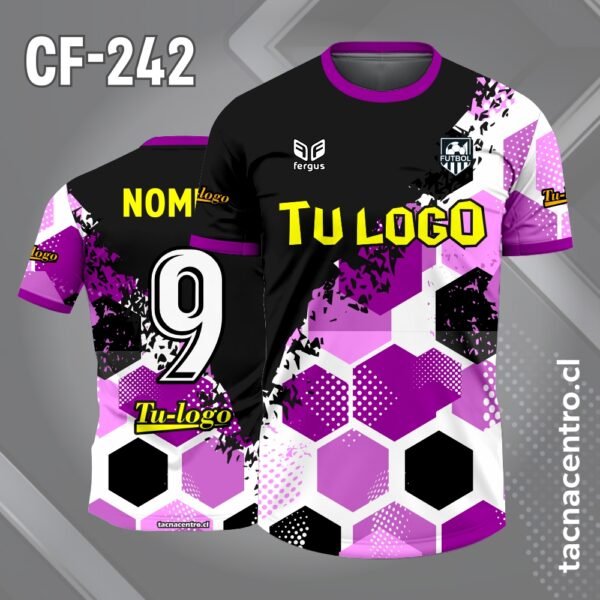 Camiseta de Fútbol Tricolor Negro Lila y Blanco Diseño Geométrico 1 Camiseta de Fútbol Tricolor Negro Lila y Blanco Diseño Geométrico