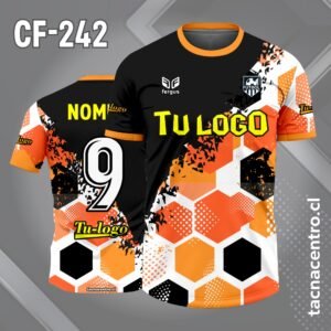 Camiseta de Fútbol Tricolor Negro naranja y Blanco Diseño Geométrico