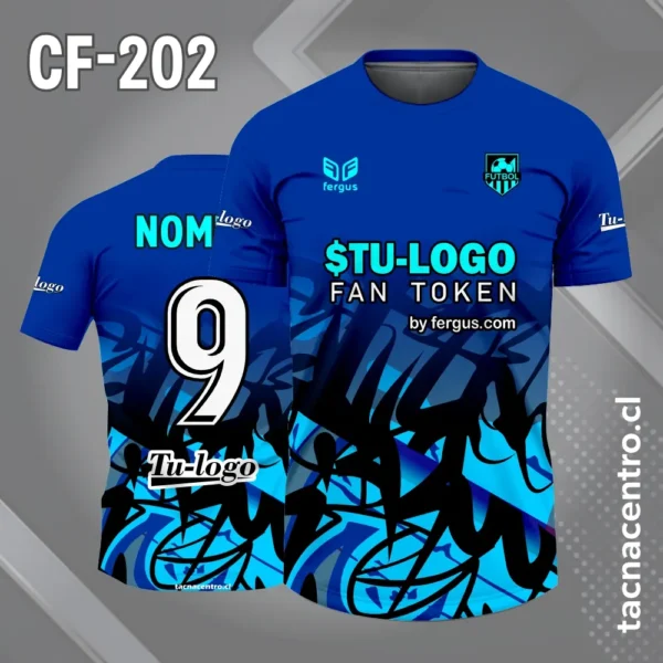 Camiseta de Fútbol Negra con Patrones Rojos abajo 2 Camiseta de Fútbol azul con Patrones celestes