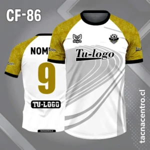 Camiseta de futbol blanco y amarillo con mangas ranglan amarillas
