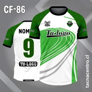 Camiseta de futbol blanco y verde con mangas ranglan verdes