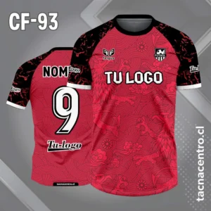 camiseta de futbol fondo rojo con mangas ranglan negras