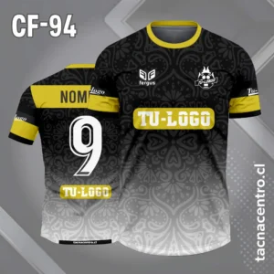 Camiseta de futbol negro con patrones de flores y mangas de color