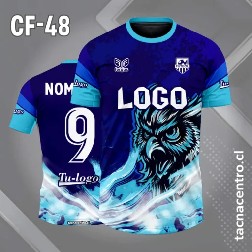 Camiseta de futbol búho azul con celeste