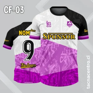 Camiseta de futbol blanco morado con mangas negras
