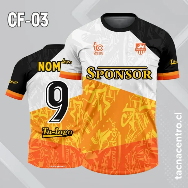 Camiseta de futbol blanco celeste azul con mangas negras 5 Camiseta de futbol blanco naranja con mangas negras