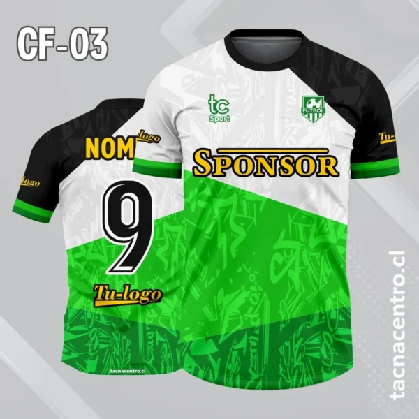 Camiseta de futbol blanco celeste azul con mangas negras 4 Camiseta de futbol blanco verde con mangas negras