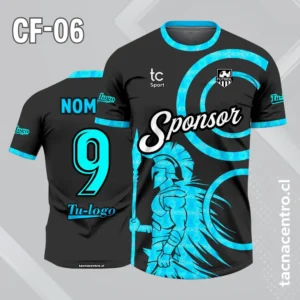 Camisetas de Fútbol Personalizadas: Diseño Gratis 5 Camiseta de futbol negra con soldado espartano celeste