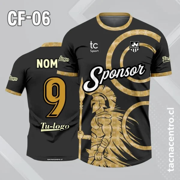 Camiseta de futbol negra con soldado espartano celeste 5 Camiseta de futbol negra con soldado espartano dorado